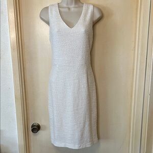 Nicole Miller Ivory Textured V-Neck Midi Sheath Dress size 6